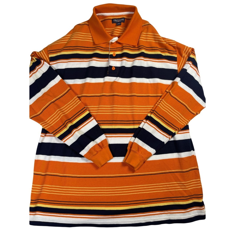 Koman Jeans Knitted Polo Shirt Men's Size 2XL Striped‎ Long Sleeve Point Collar